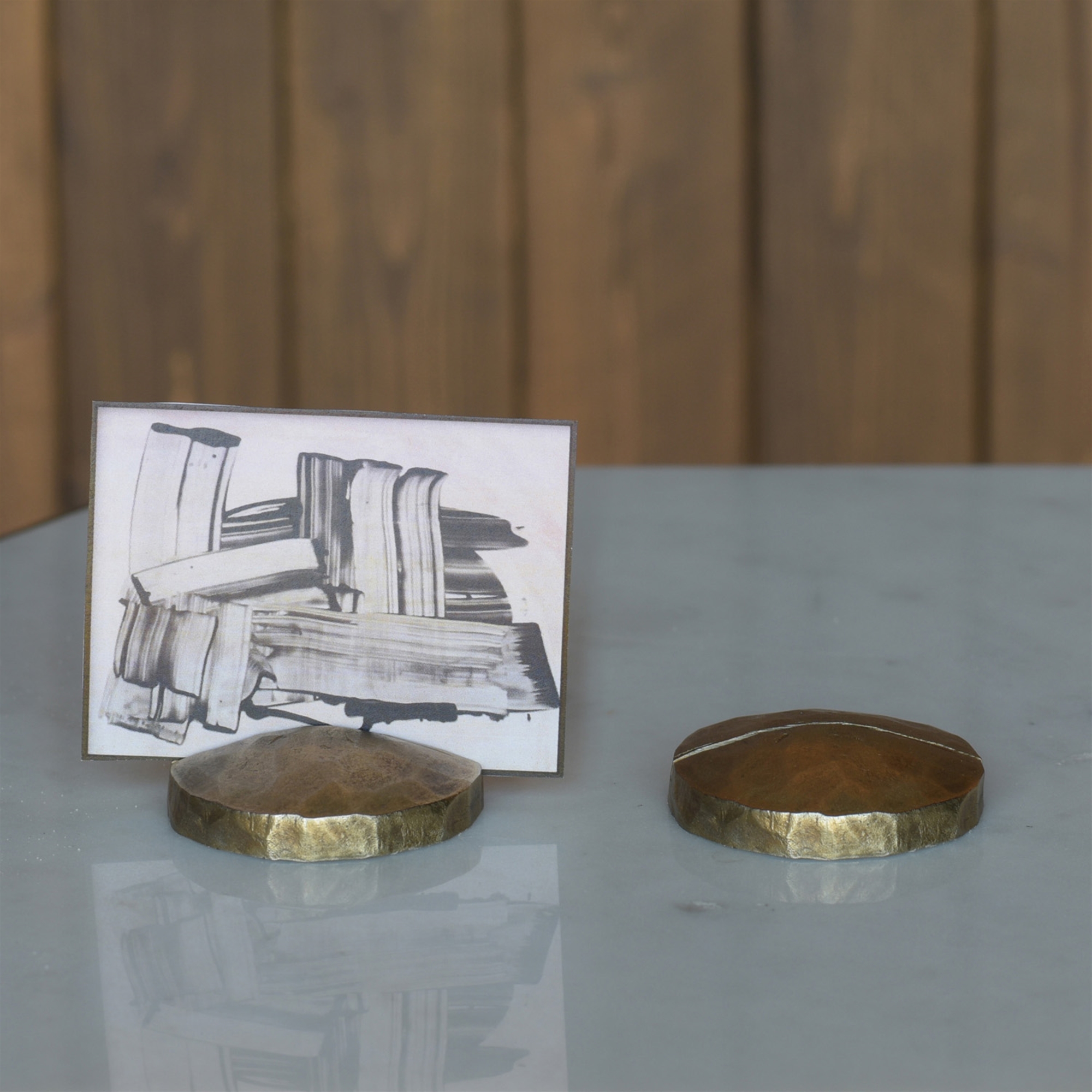 Chiseled Brass Disk Place Card Holders Set of 4 by HomArt