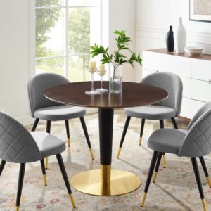 Zinque 40" Dining Table in Gold and Cherry Walnut by Modway