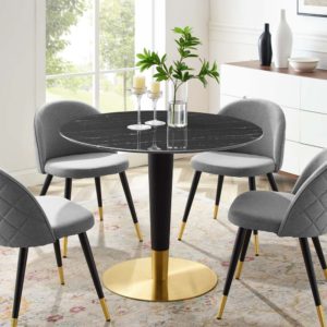 Zinque 40" Artificial Marble Dining Table in Gold and Black by Modway