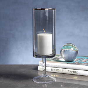 Banco Luster Black Hurricane/Vase with Platinum Rim by Zodax