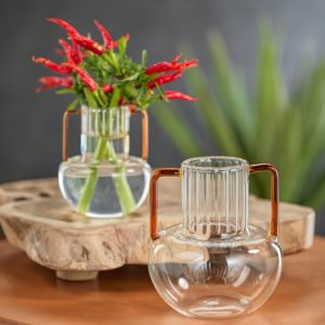 Vetro Optic Glass Vases with Amber Handles by Zodax