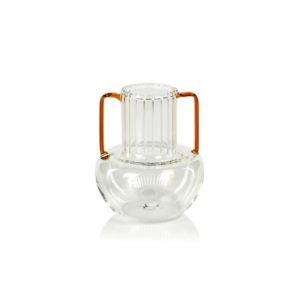 Vetro Optic Glass Vases with Amber Handles by Zodax
