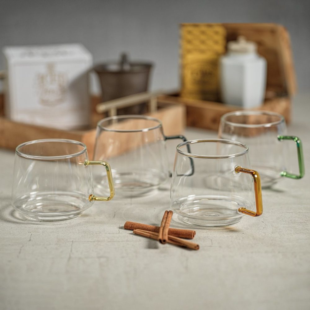 Cappucci Tea and Coffee Glasses with Colored Handles by Zodax