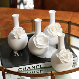 Cameo Long Neck Porcelain Bud Vases  Set of 4 by Zodax