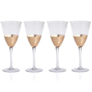 Fez Cut Glass Red Wine Glass with Gold Leaf Set of 4 by Zodax