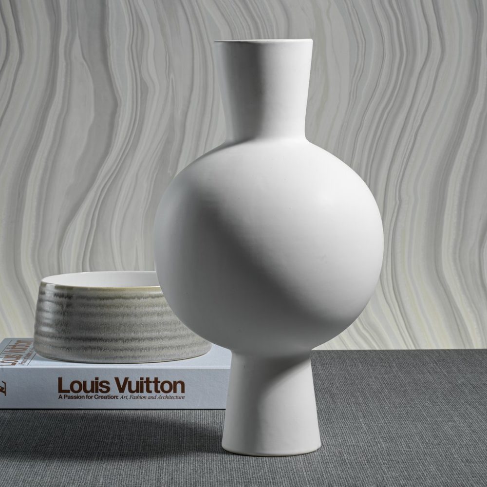Oslo White Stoneware Vase by Zodax