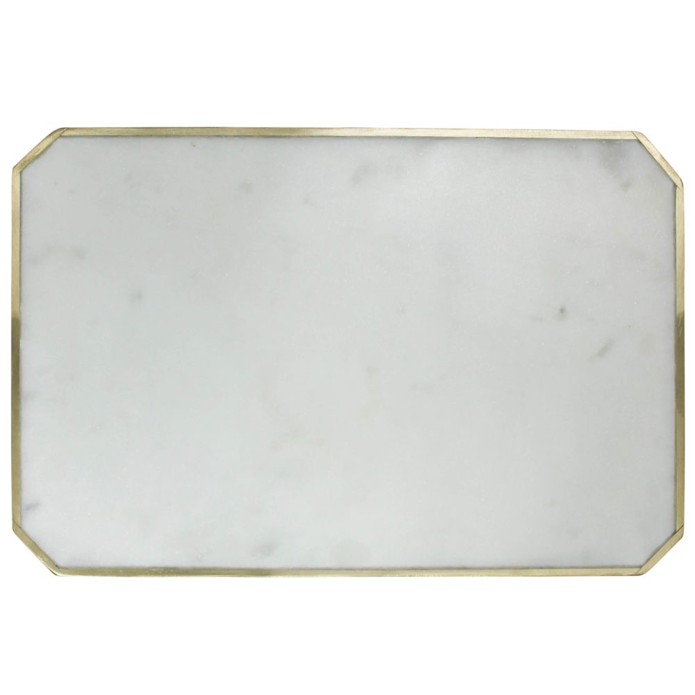 Loren Rectangle Marble Platter with Brass Edge by HomArt