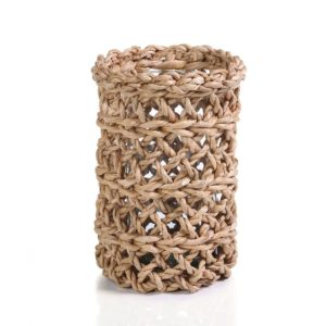 12-Inch Tall Seagrass Open Weave Hurricane with Glass Insert by Zodax