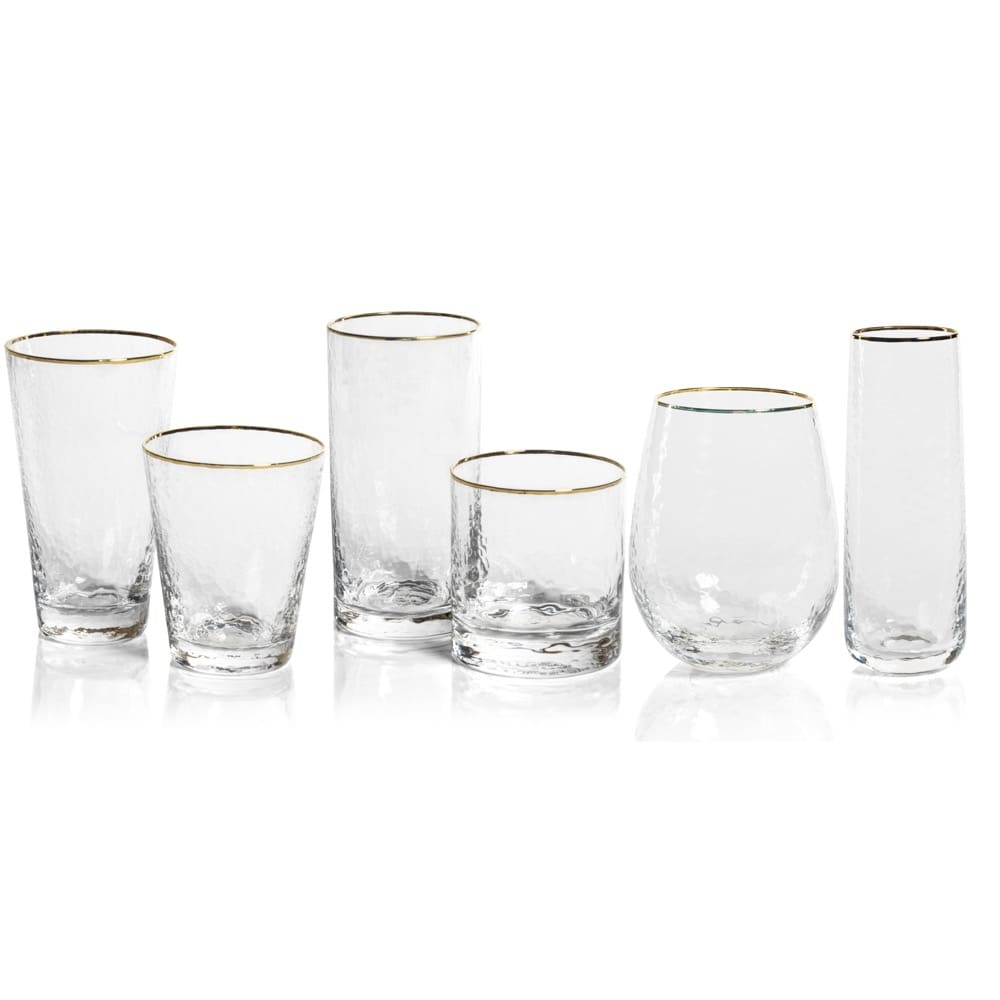 S/4 Hammered Martini Glasses-Clear w/Gold Rim | Global Views - 8.83039