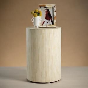 Natural Bone Inlay Pinstripe Round Stool by Zodax