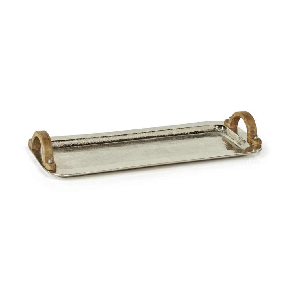Barcelona Nickel Aluminum Trays with Wooden Handles by Zodax - Image 4