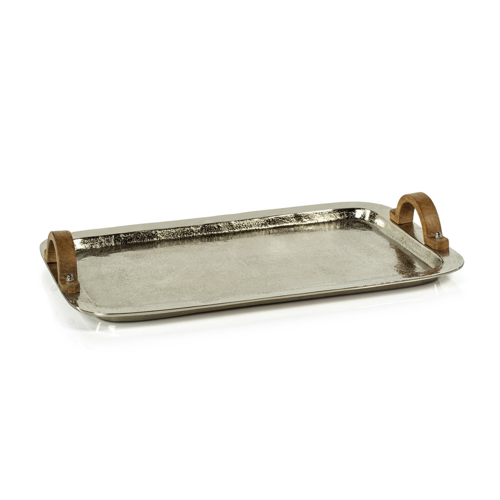 Zodax Clamart Nickel Aluminum Tray with Wood Handles 9