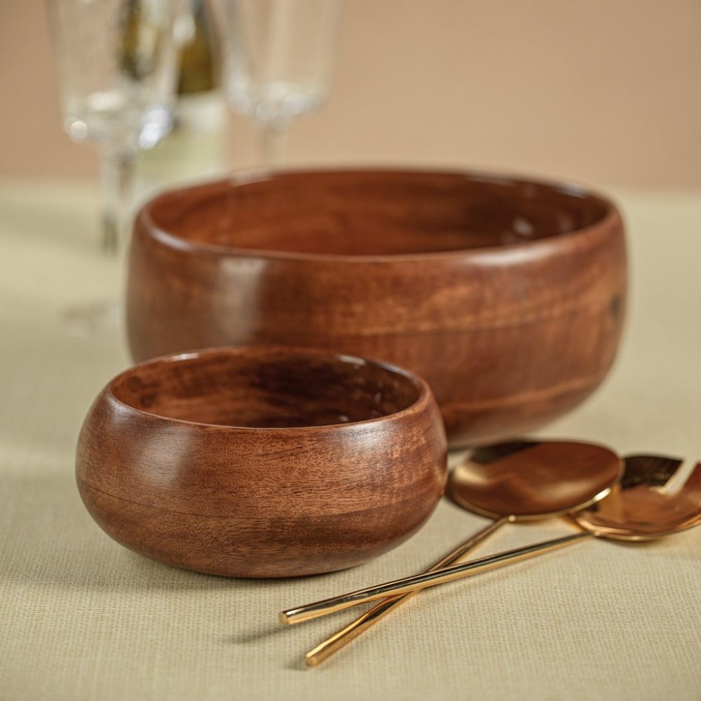 Prato Round Mango Wood Bowl in Walnut Enamel by Zodax - Image 2