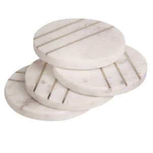 Round White Marble and Brass Coasters Set of 4 by BIDKhome