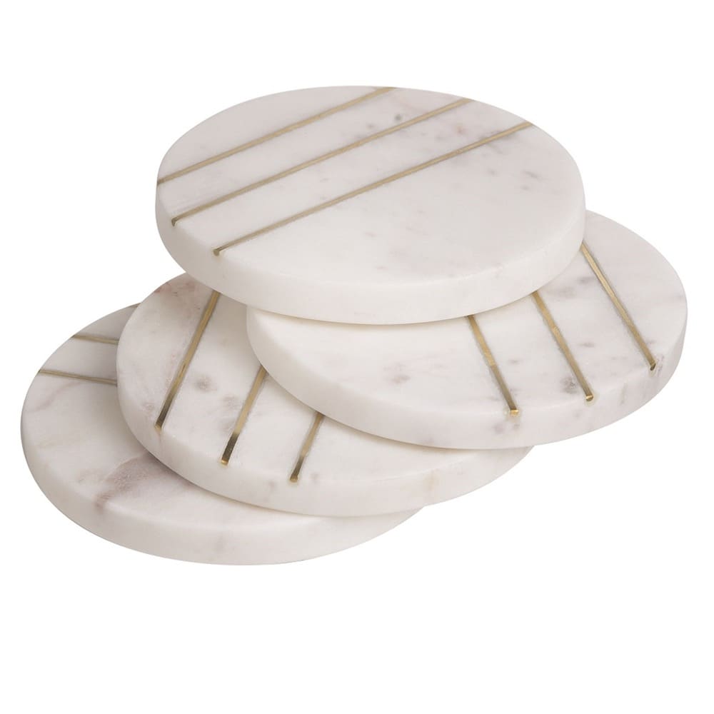 Round White Marble and Brass Coasters Set of 4 by BIDKhome - Seven