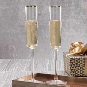 Tall Champagne Flute with Metallic Gold Rim Set of 6 by Zodax