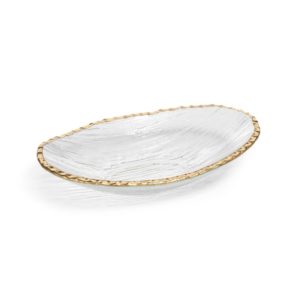 Cassiel Large Clear Textured Bowl with Jagged Gold Rim Set of 3 by Zodax