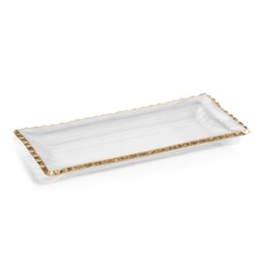 Medium Cassiel Clear Textured Rectangular Tray with Jagged Gold Rim Set of 2 by Zodax