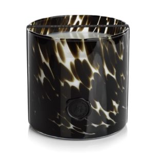 Black and White Opal Glass Black Fig Vetiver Three-Wick Candle by Apothecary Guild