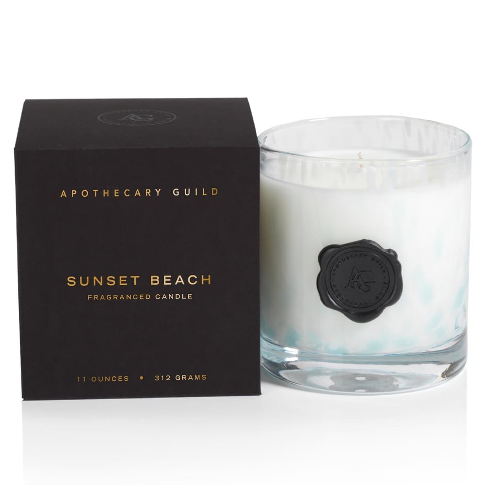 White and Blue Opal Glass Sunset Beach Candle in Gift Box by Apothecary Guild