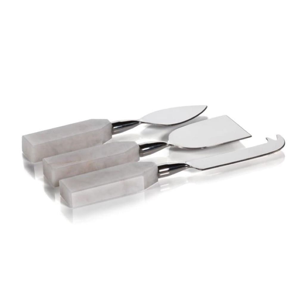 Acopa 3-Piece Stainless Steel Cheese Knife Set with White Marble Handles
