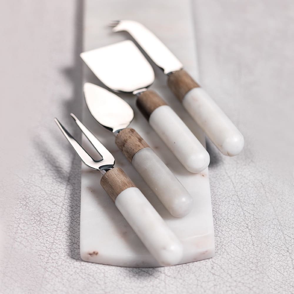 Marble and Wood Cheese Tool Set of 4 by Zodax