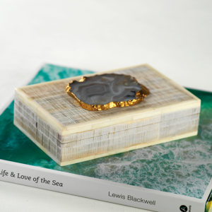 Chiseled Mangowood and Bone Box with Agate Stone by Zodax