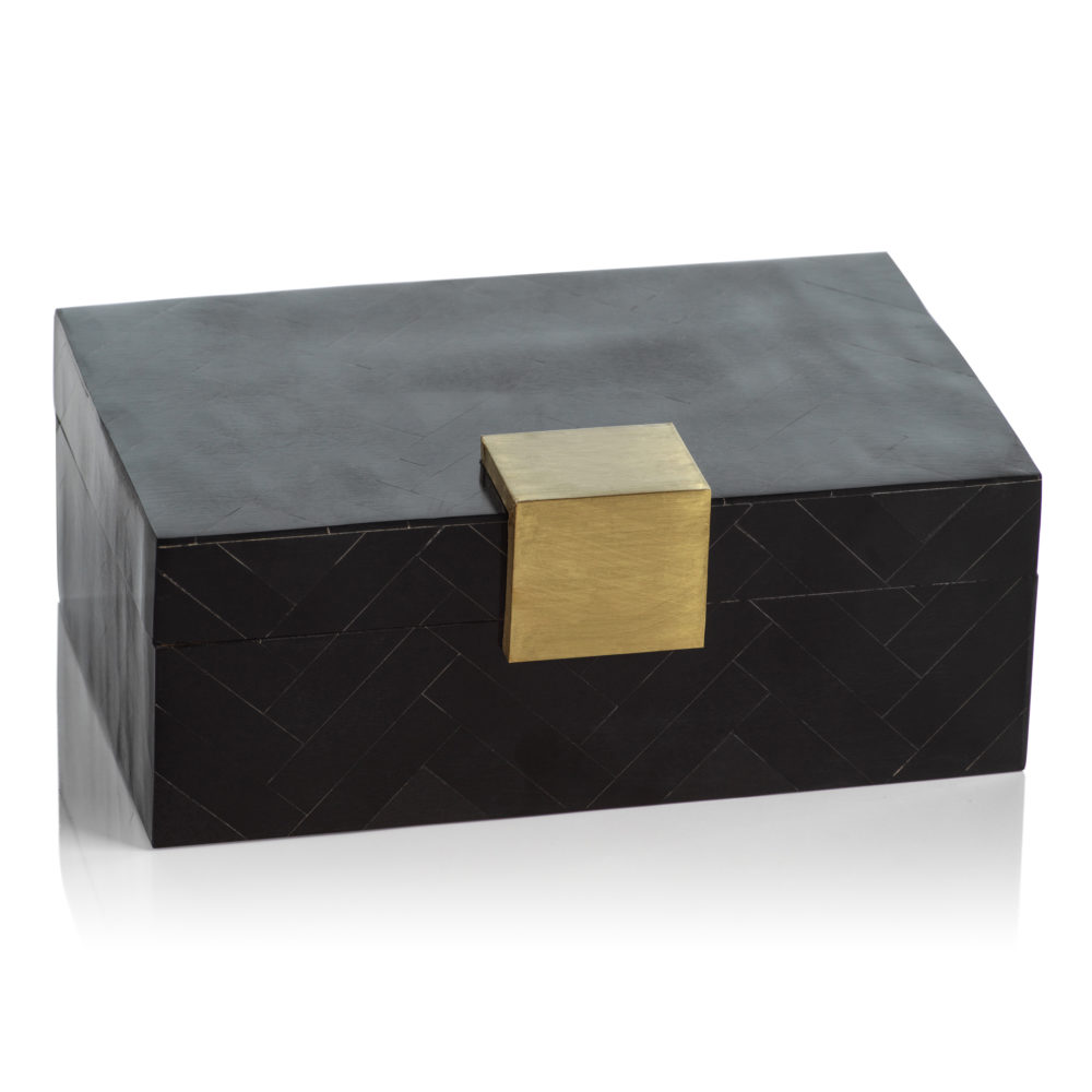 Cape Verde Black Resin Chevron Inlaid Box with Brass Trim by Zodax