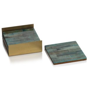 Green and Gold Coasters Set of 4 on Metal Tray by Zodax