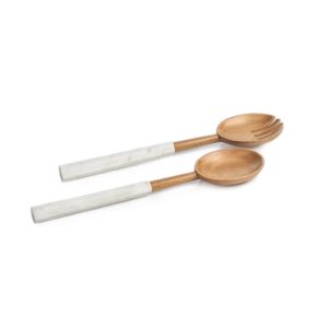Kenya Wooden Salad Servers with Marble Handles by Zodax