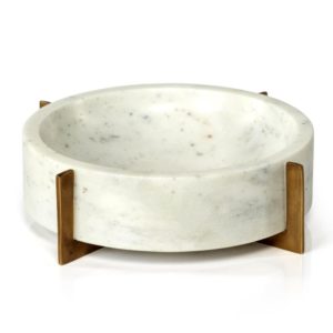 Nairobi White Marble Bowl on Gold Metal Base by Zodax