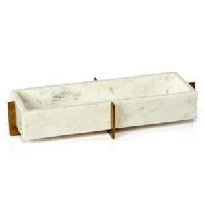 Nairobi White Marble Tray on Gold Metal Base by Zodax
