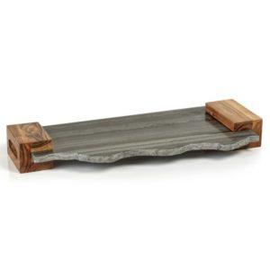 Nairobi Gray Marble Tray with Acacia Handles by Zodax