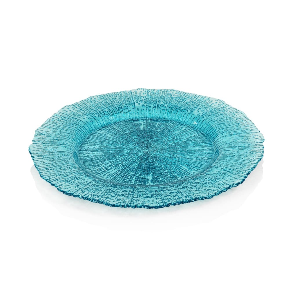 Exuma 12.75 Aqua Blue Glass Charger Plates Set of 6 by Zodax Seven Colonial