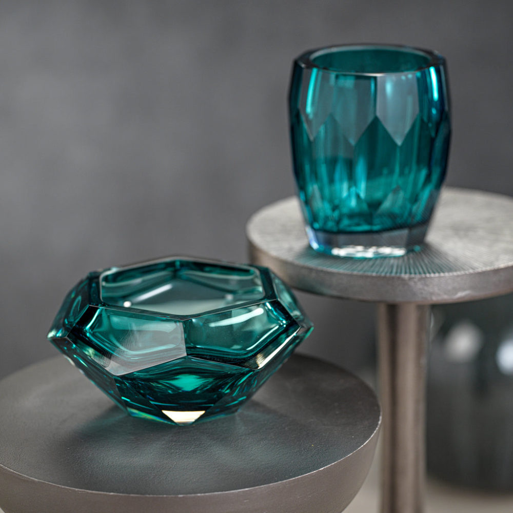 La Bohème Handmade Polished Cut Sea Blue Glass Bowl by Zodax - Image 3