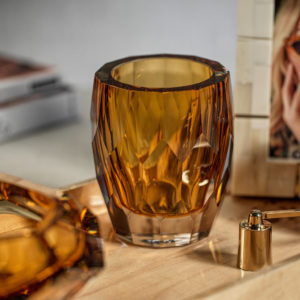 La Bohème Handmade Polished Cut Amber Glass Vase / Hurricane by Zodax