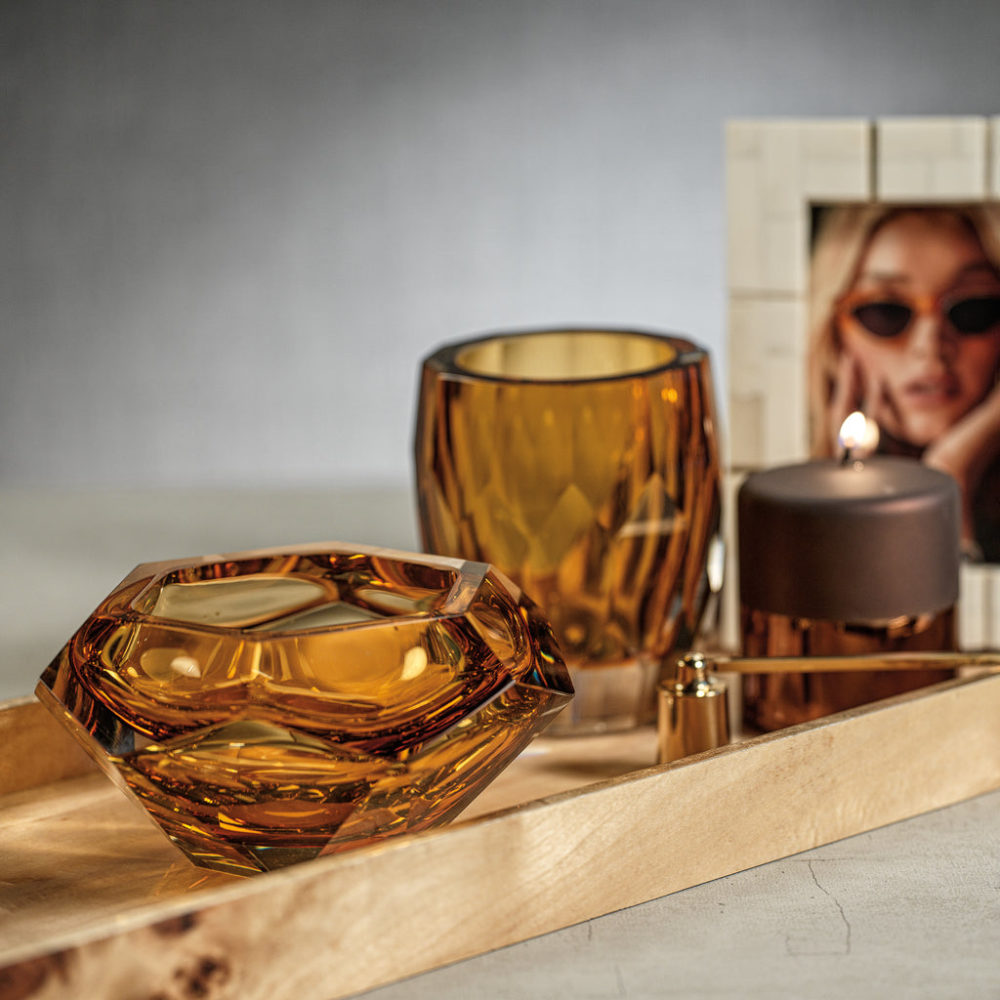 La Bohème Handmade Polished Cut Amber Glass Vase / Hurricane by Zodax - Image 3