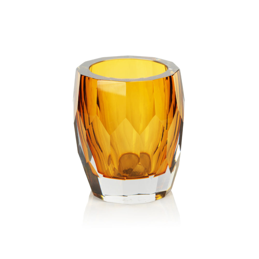 La Bohème Handmade Polished Cut Amber Glass Vase / Hurricane by Zodax - Image 2