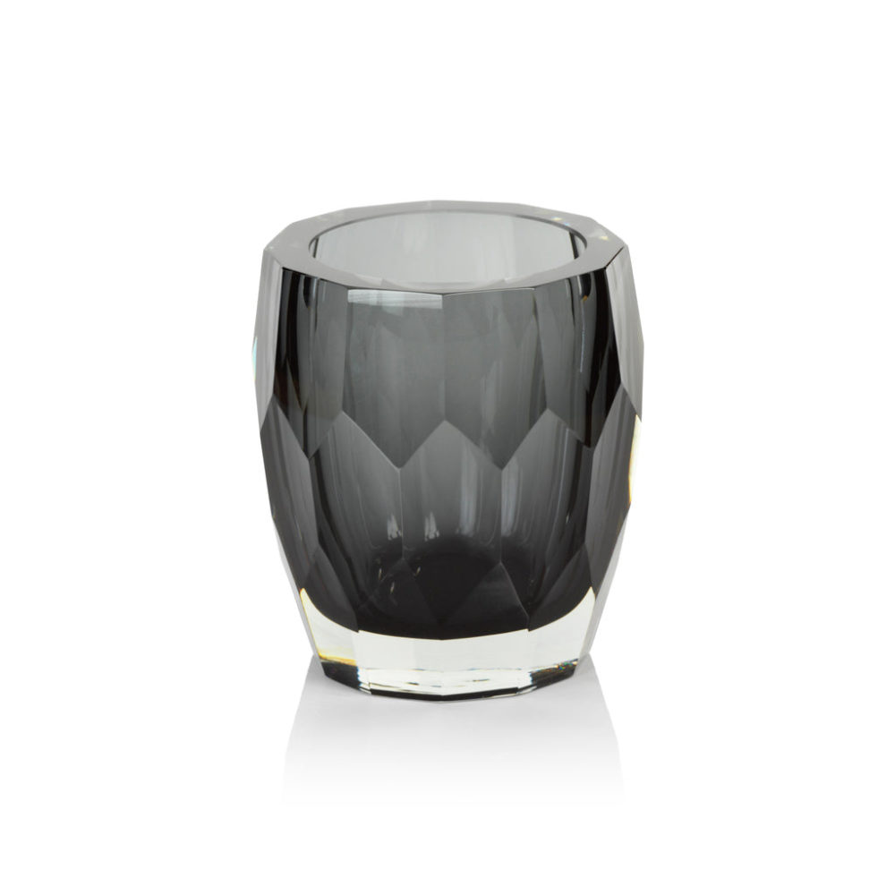 La Bohème Handmade Polished Cut Smoke Glass Vase / Hurricane by Zodax