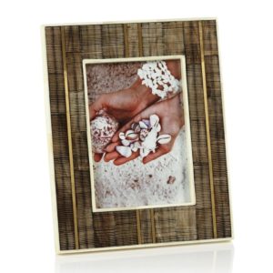 Dakar Shagrin Horn Photo Frame with Bone and Brass Inlay 5x7 by Zodax