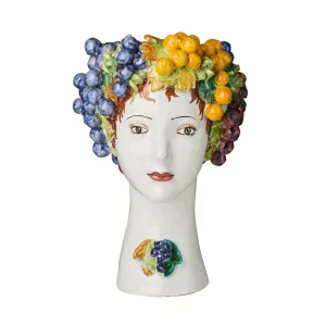 Ceramic Head with Grape Decor Vase by Abigails