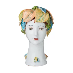 Ceramic Head with Leaves Decor Vase by Abigails