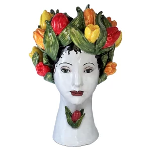 Ceramic Head with Tulips Vase by Abigails