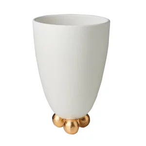 Catalina Matte White Footed Vase with Gold Feet by Abigails