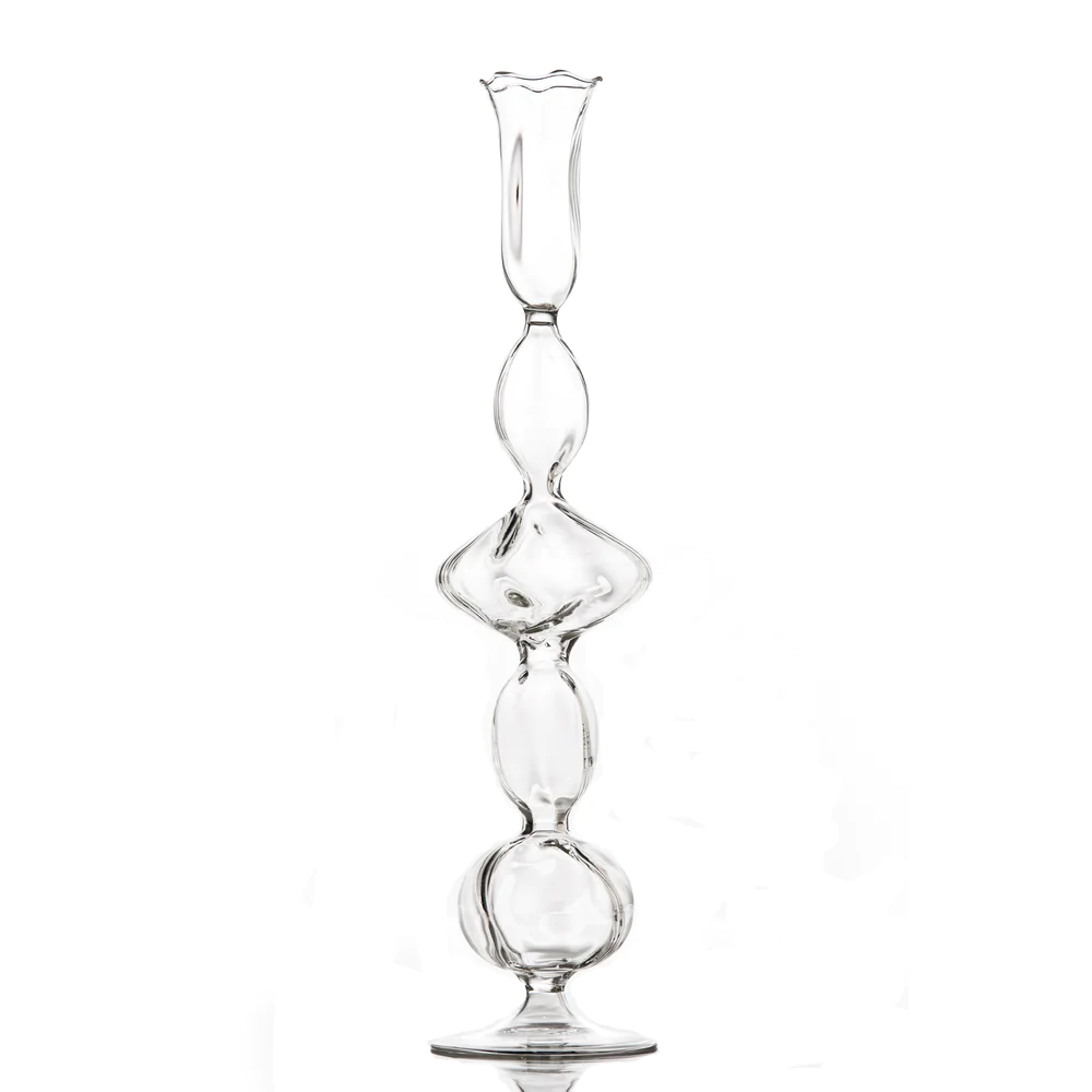 Alexandra Clear Mouth-Blown Glass Candlesticks by Abigails - Image 4