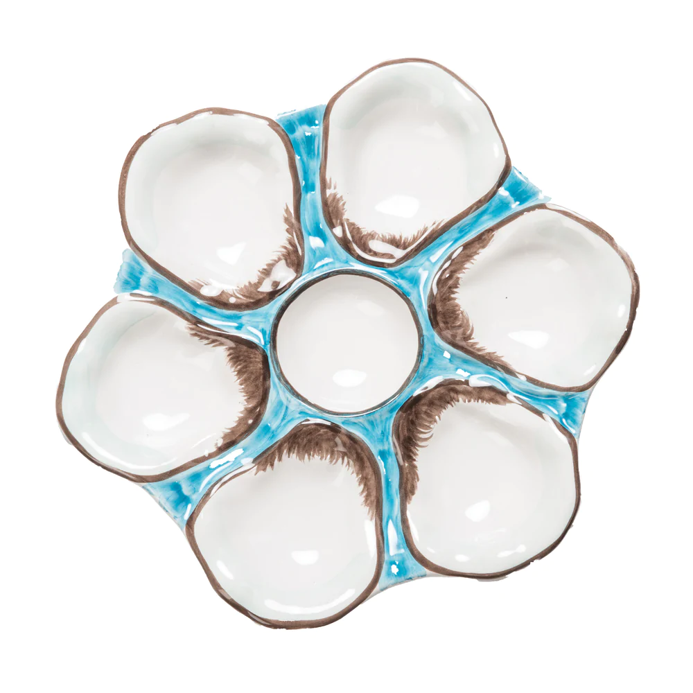 Turquoise Ceramic Round Oyster Plate by Abigails