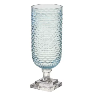 Pale Blue Glass Hurricane with Clear Base by Abigails