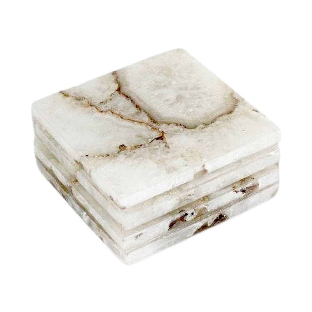 White Marble Coasters - Set of 4, Bar Accessories