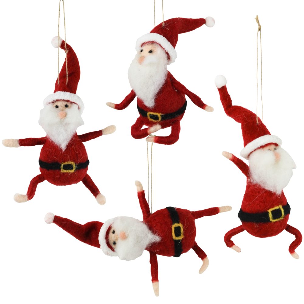 Yoga Felt Santa Ornaments Set of 4 by HomArt