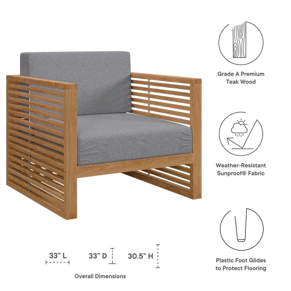Carlsbad Teak Wood Outdoor Patio Armchair Natural/Gray by Modway - Image 2